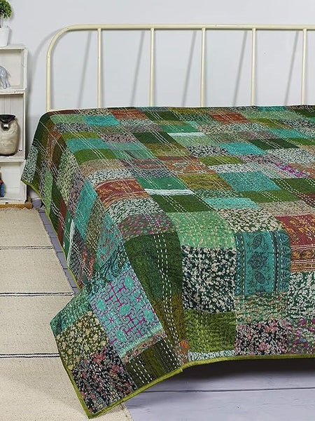 Rajasthan Decor Block Print Multicolour Cotton Jaipuri Kantha Double Bed Cover-Bed Spread - 2