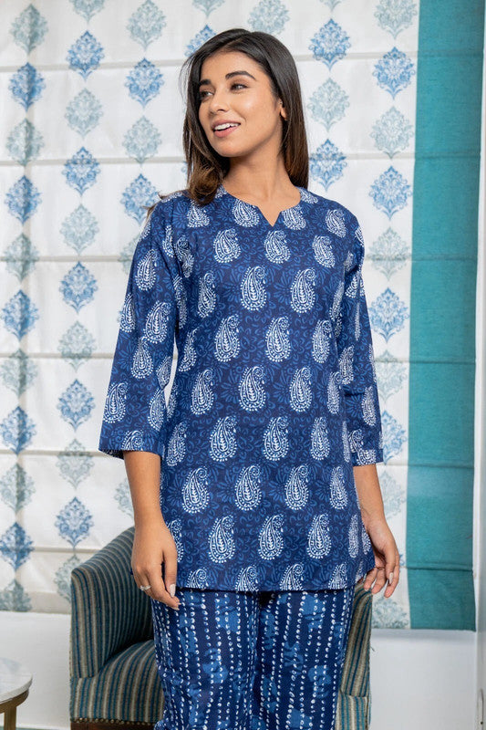 Pure Cotton Pajama Set - Soft Indian Nightwear BLUE Bridesmaid PJs & Thoughtful Gift Set
