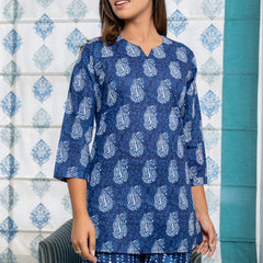 Pure Cotton Pajama Set - Soft Indian Nightwear BLUE Bridesmaid PJs & Thoughtful Gift Set