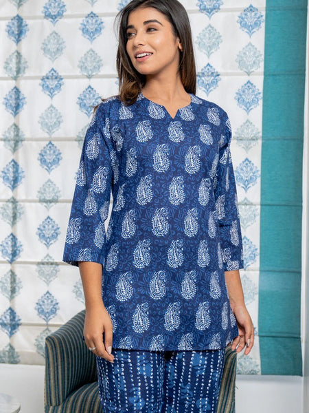 Pure Cotton Pajama Set - Soft Indian Nightwear BLUE Bridesmaid PJs & Thoughtful Gift Set