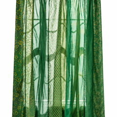 Vintage Silk Sari Curtain – Handmade Boho Curtain Panel for Green Living Room & Bedroom
