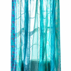 Vintage Silk Sari Curtain – Handmade Boho Curtain Panel for Turquoise Living Room & Bedroom