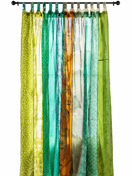 Vintage Silk Sari Curtain – Handmade Boho Curtain Panel for Green Living Room & Bedroom