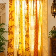 Upcycled Silk Sari Curtain – One-of-a-Kind Handwoven Panel, Yellow Ethically Sourced