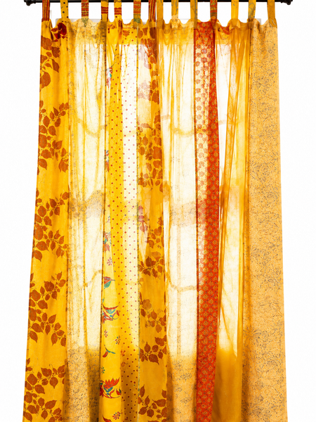 Upcycled Silk Sari Curtain – One-of-a-Kind Handwoven Panel, Yellow Ethically Sourced