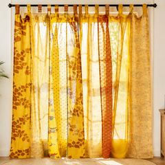 Upcycled Silk Sari Curtain – One-of-a-Kind Handwoven Panel, Yellow Ethically Sourced