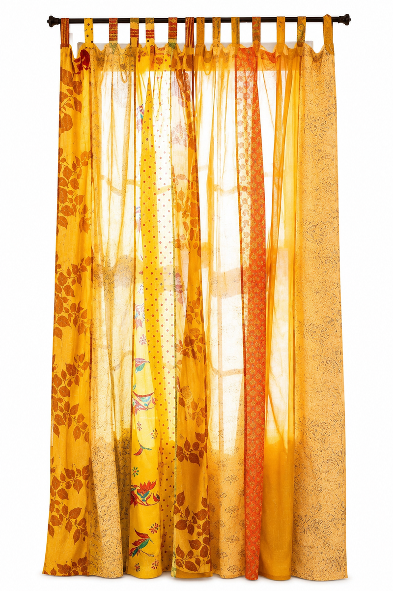 Upcycled Silk Sari Curtain – One-of-a-Kind Handwoven Panel, Yellow Ethically Sourced