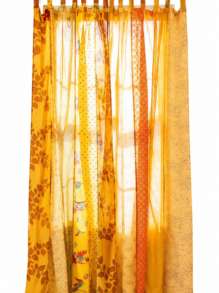 Upcycled Silk Sari Curtain – One-of-a-Kind Handwoven Panel, Yellow Ethically Sourced