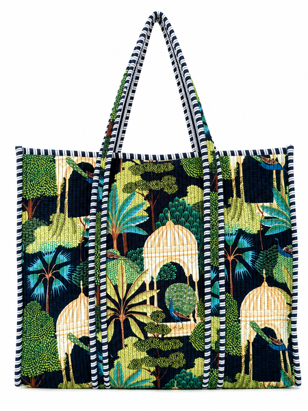 Handmade Reversible Cotton Tote Bag | Green Quilted Design - kraafty-com