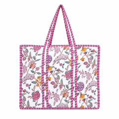 Handmade Reversible White Cotton Floral Tote Bag | Quilted Design - kraafty-com