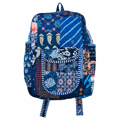 Cotton Quilted Patchwork Backpack – Screen Nevy Blue Printed Indian Tote Bag - kraafty-com