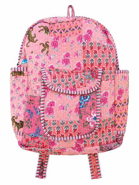 Handcrafted Cotton Patchwork Tote Bag – Quilted Peach Printed Backpack - kraafty-com