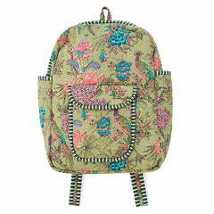 Women's Quilted Cotton Backpack | Handmade Green Printed Patchwork Shoulder Bag - kraafty-com