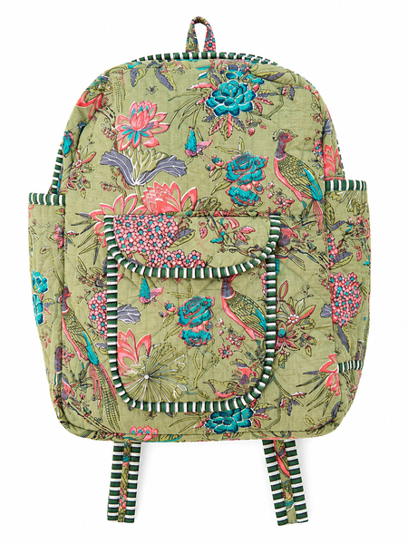 Women's Quilted Cotton Backpack | Handmade Green Printed Patchwork Shoulder Bag - kraafty-com