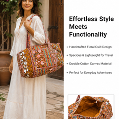 Printed Beach Cotton Duffle Tote Bag for Women | Reversible Beach Tote | 18x18 Ethnic Quilted Bag - kraafty-com
