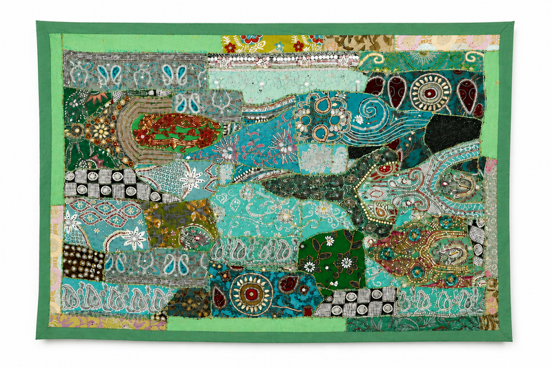 Large Cotton Wall GreenTapestry — Khambhadiya Boho Bedroom Decor