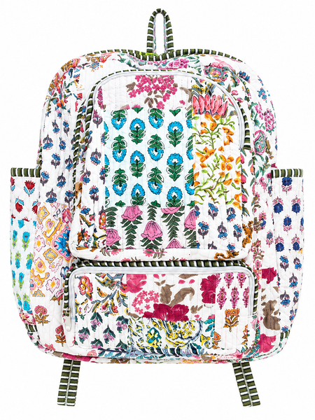 Sustainable Cotton Patchwork Tote Backpack – Handmade white Printed Jhola Bag - kraafty-com
