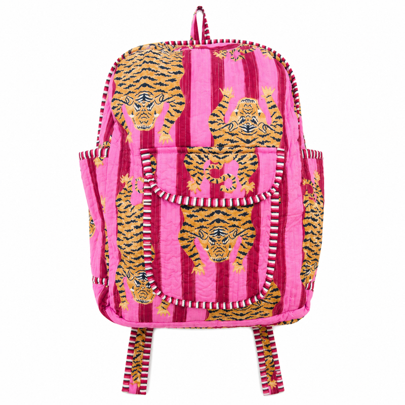 Cotton Quilted Animal Pink Backpack | Eco-Friendly Handmade Indian Tote - kraafty-com