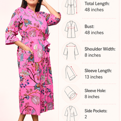 Organic Cotton Kimono Robe for Women – Floral Print Design with Pockets, Lightweight Bathrobe