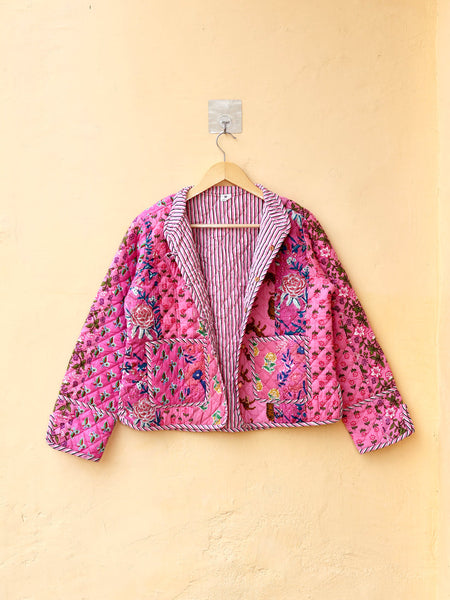 Cotton Handcrafted Kantha Jacket Print Patchwork Women's Quilted Reversible Coat, Kimono Indian Hand Block Printed Vintage Style Boho Vest Autumn Gift for her