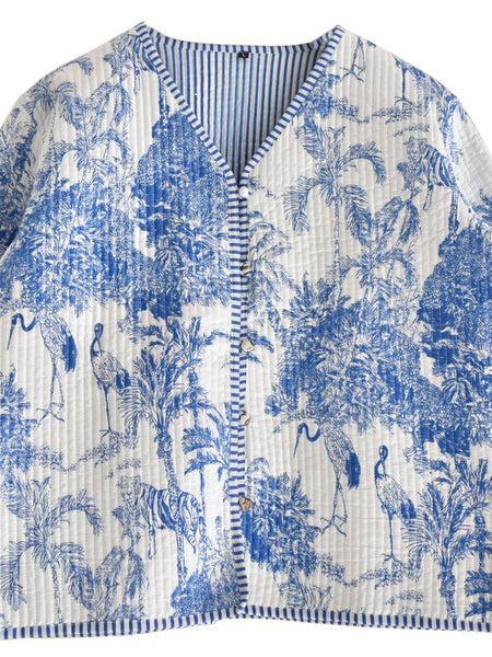 Cotton Handcrafted Kantha Jacket Print Patchwork Women's Quilted Reversible Coat, Kimono Indian Hand Block Printed Vintage Style Boho Vest Autumn Gift for her - 4