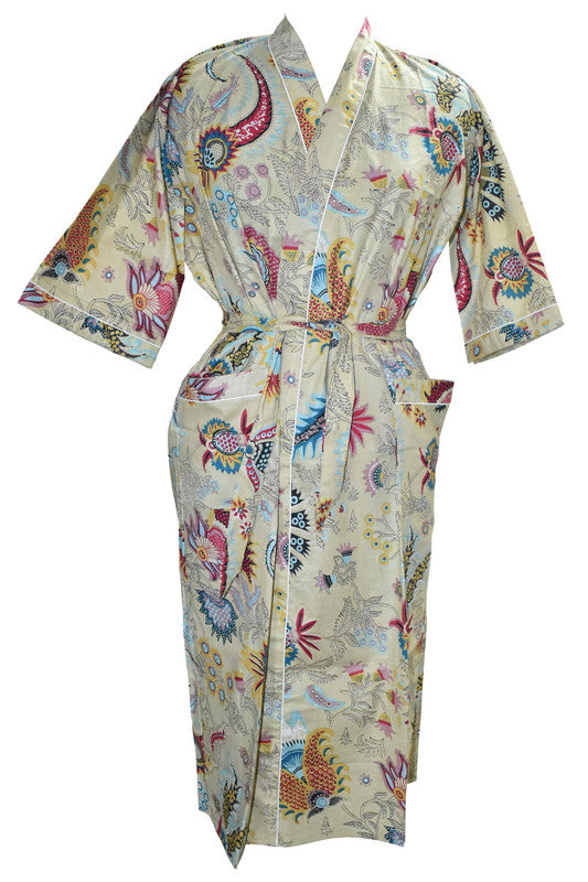 Floral Print Cotton Kimono Bath Robe