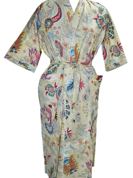 Floral Print Cotton Kimono Bath Robe