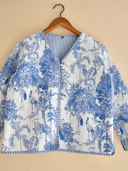 Cotton Handcrafted Kantha Jacket Print Patchwork Women's Quilted Reversible Coat, Kimono Indian Hand Block Printed Vintage Style Boho Vest Autumn Gift for her - 5