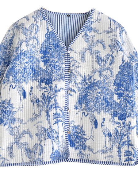 Cotton Handcrafted Kantha Jacket Print Patchwork Women's Quilted Reversible Coat, Kimono Indian Hand Block Printed Vintage Style Boho Vest Autumn Gift for her - 5