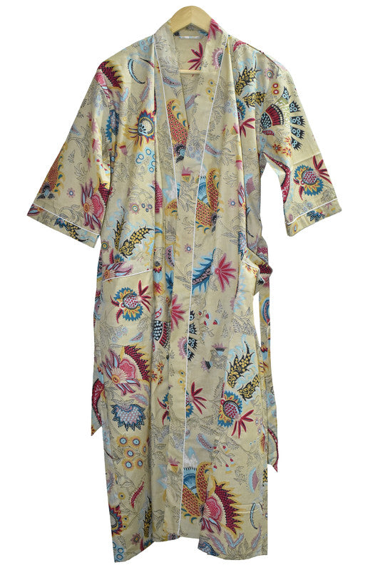 Floral Print Cotton Kimono Bath Robe