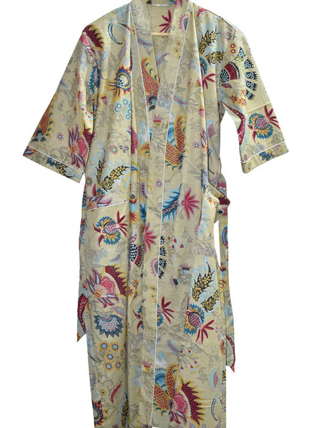 Floral Print Cotton Kimono Bath Robe