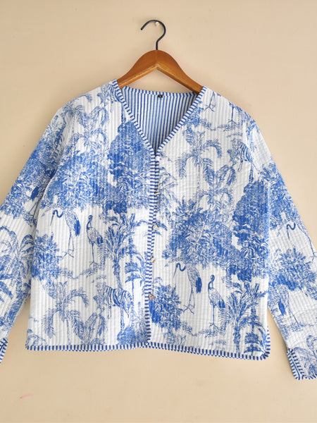 Cotton Handcrafted Kantha Jacket Print Patchwork Women's Quilted Reversible Coat, Kimono Indian Hand Block Printed Vintage Style Boho Vest Autumn Gift for her - 5