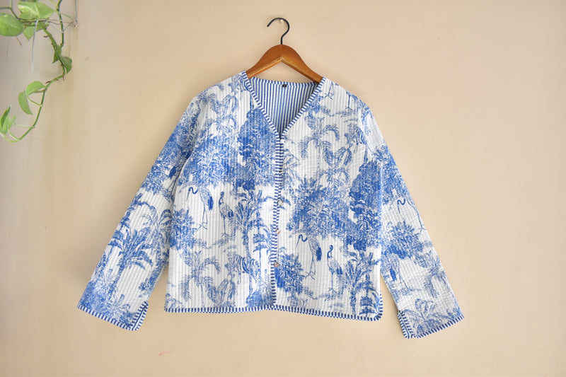 Cotton Handcrafted Kantha Jacket Print Patchwork Women's Quilted Reversible Coat, Kimono Indian Hand Block Printed Vintage