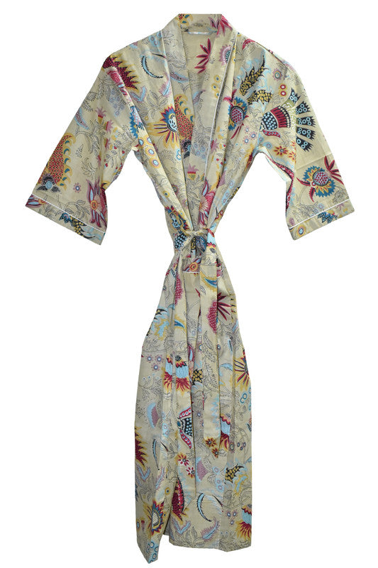 Floral Print Cotton Kimono Bath Robe