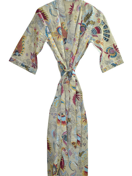 Floral Print Cotton Kimono Bath Robe