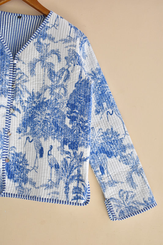 Cotton Handcrafted Kantha Jacket Print Patchwork Women's Quilted Reversible Coat, Kimono Indian Hand Block Printed Vintage