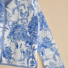 Cotton Handcrafted Kantha Jacket Print Patchwork Women's Quilted Reversible Coat, Kimono Indian Hand Block Printed Vintage