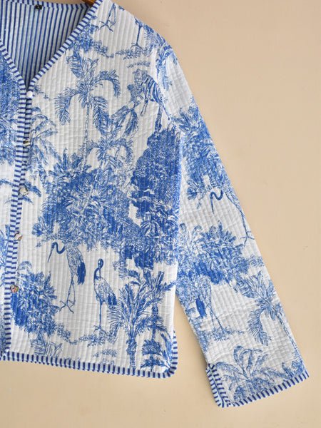 Cotton Handcrafted Kantha Jacket Print Patchwork Women's Quilted Reversible Coat, Kimono Indian Hand Block Printed Vintage Style Boho Vest Autumn Gift for her - 5