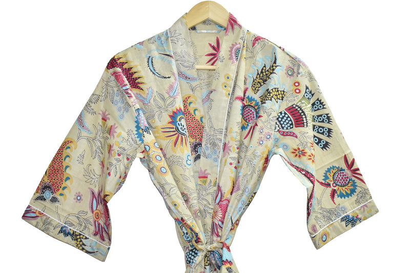 Floral Print Cotton Kimono Bath Robe