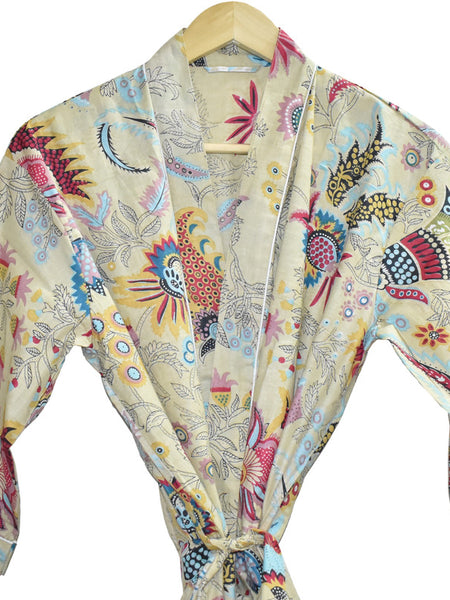 Floral Print Cotton Kimono Bath Robe