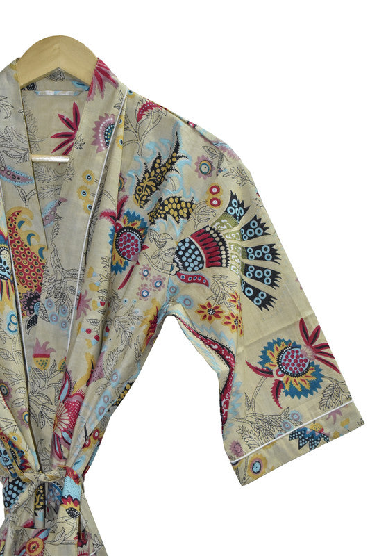 Floral Print Cotton Kimono Bath Robe