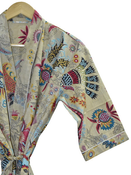 Floral Print Cotton Kimono Bath Robe
