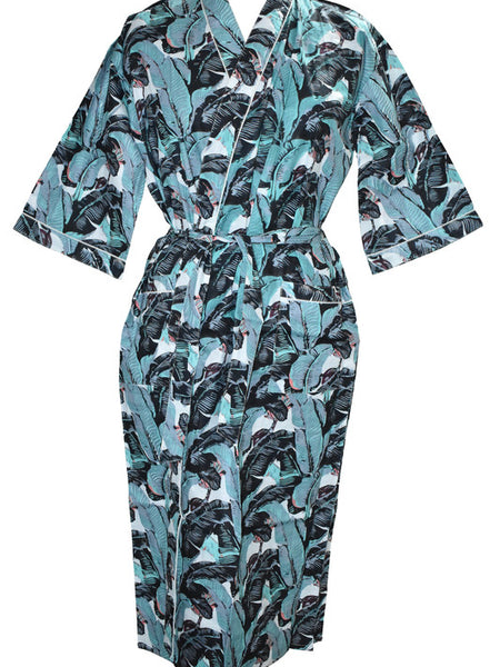 Floral Print Cotton Kimono Bath Robe