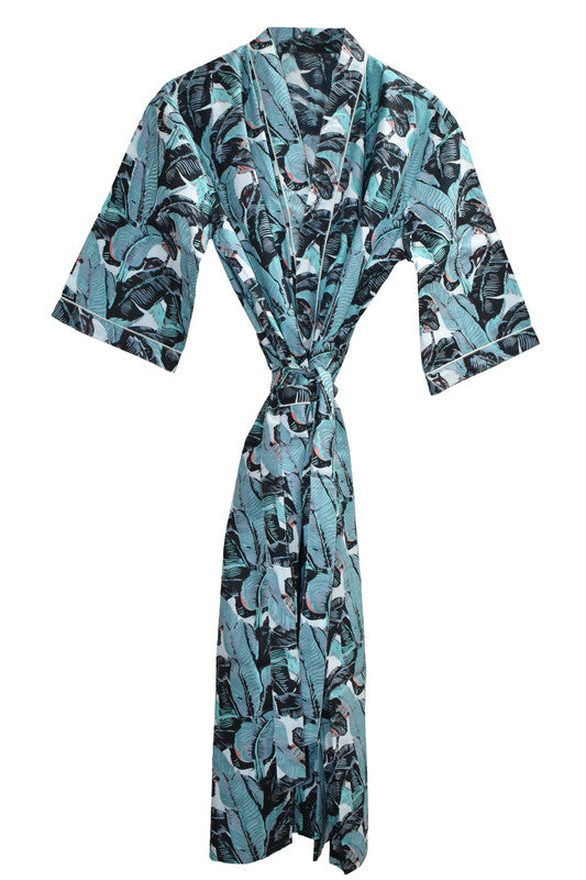 Floral Print Cotton Kimono Bath Robe