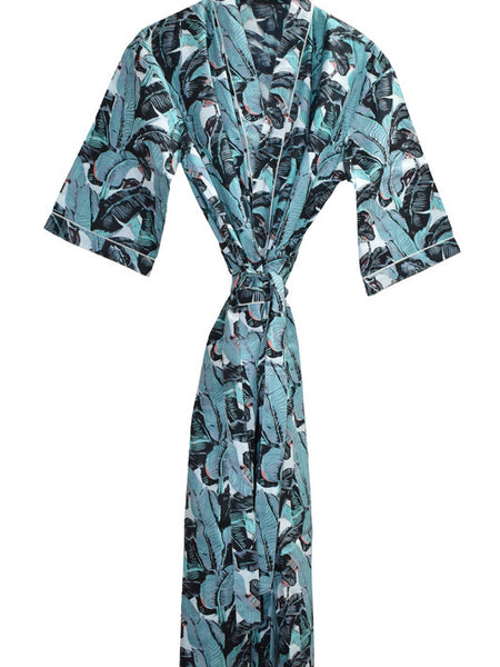 Floral Print Cotton Kimono Bath Robe