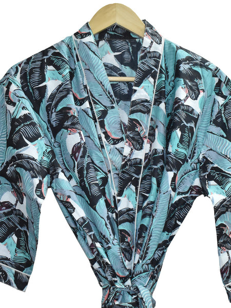 Floral Print Cotton Kimono Bath Robe