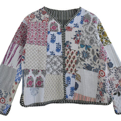 Cotton Handcrafted Kantha Jacket Print Patchwork Women's Quilted Reversible Coat, Kimono Indian Hand Block Printed Vintage
