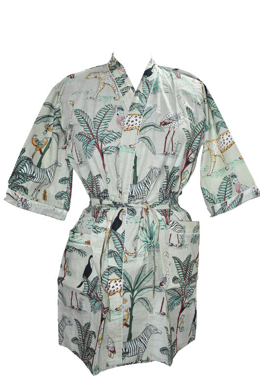 Floral Print Cotton Kimono Bath Robe
