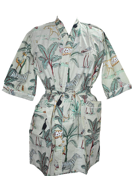 Floral Print Cotton Kimono Bath Robe