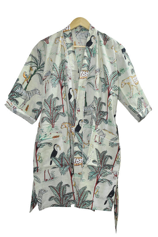 Floral Print Cotton Kimono Bath Robe